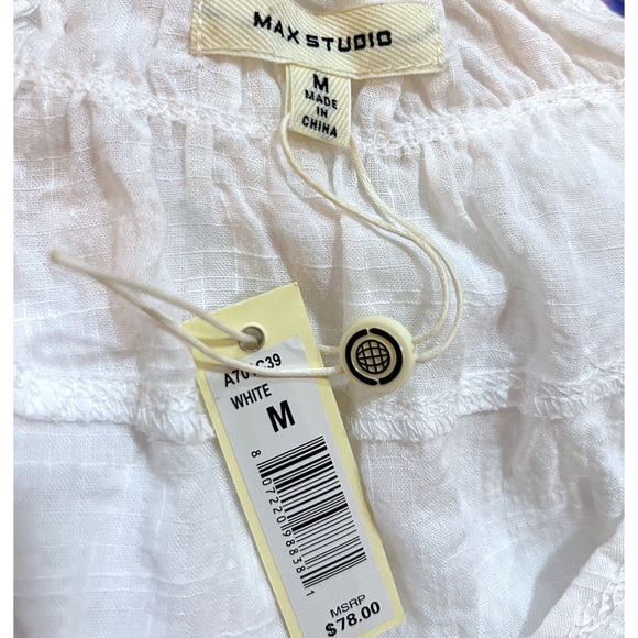 *NWT* MAX STUDIO White Textured Cotton Short Sleeve Top - Picture 6 of 7
